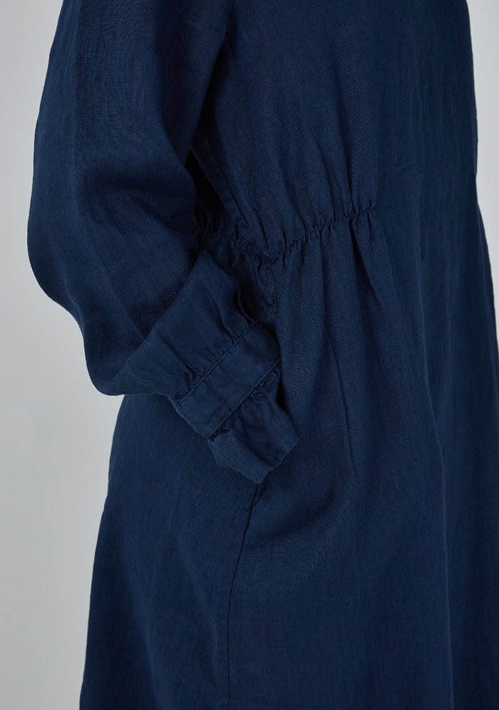 Navy Blue Stringy Selvedge Linen Dress