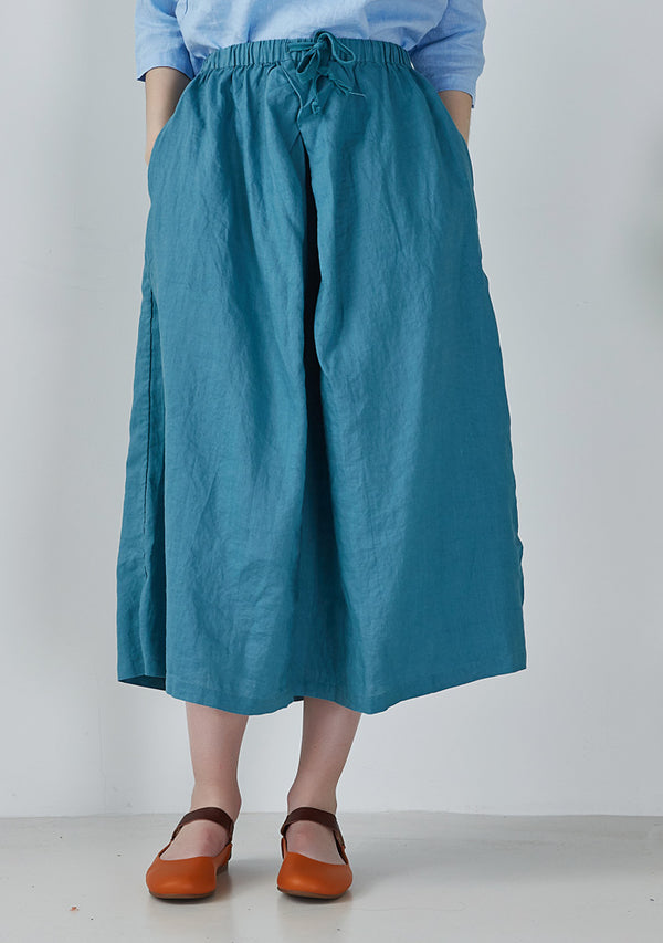Blue Elastic Waist Ramie Skirt