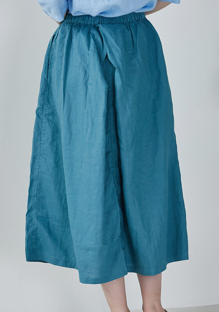Blue Elastic Waist Ramie Skirt