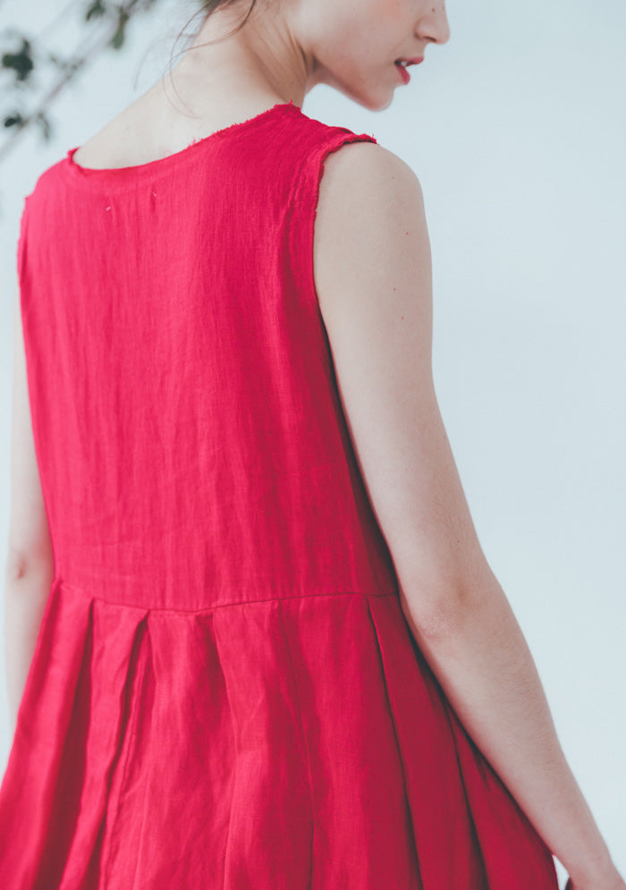 Red Womens Sleeveless Linen Long Dress
