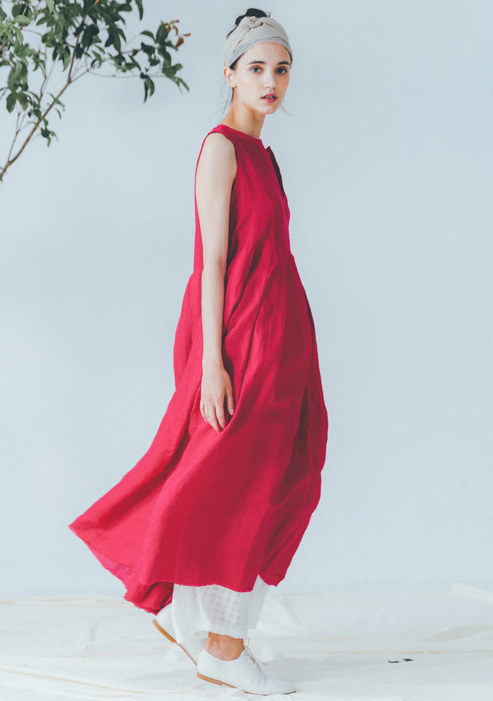 Red Womens Sleeveless Linen Long Dress