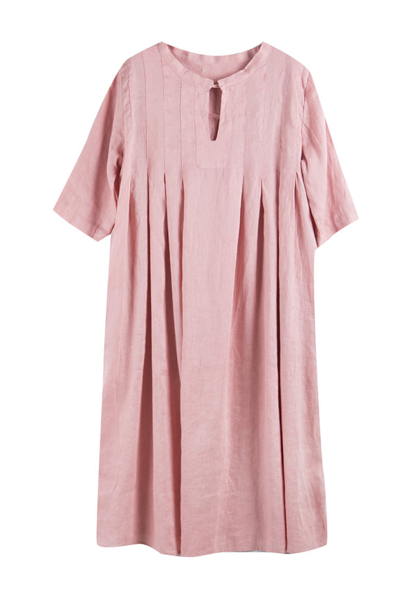 Pink Keyhole Neck Linen Dress