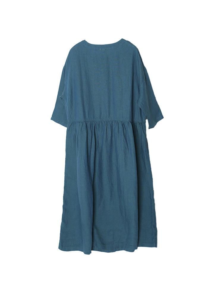 Blue Drop Shoulder Linen Dress