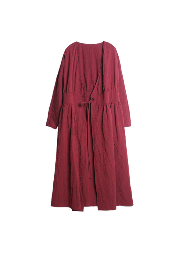 Red V Neck Linen Cardigan Dress