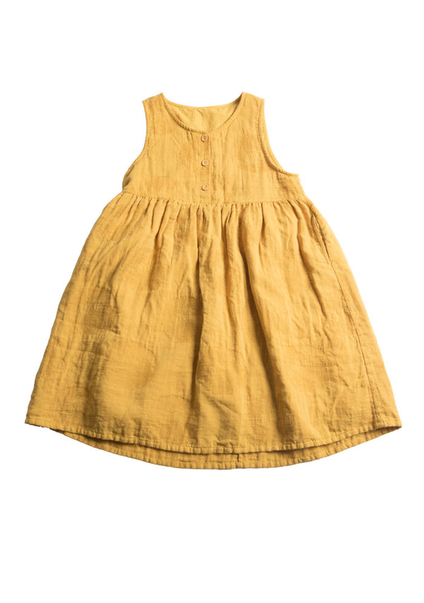 Girls Yellow Sleeveless Linen Dress