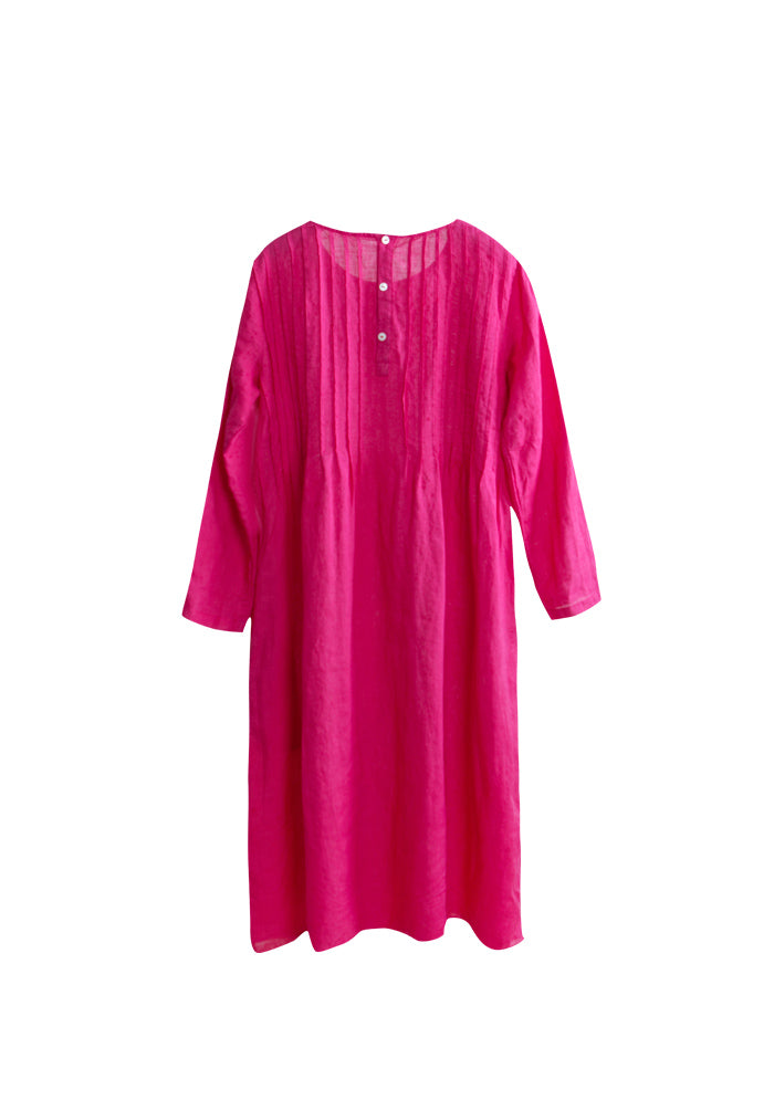 Rosy Pleated Linen Midi Dress