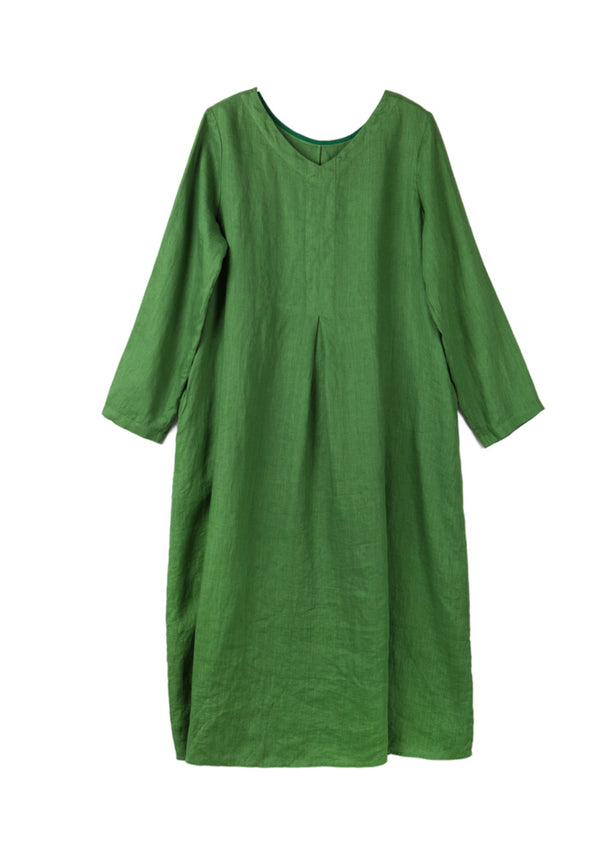 Green Long Sleeve Linen Dress