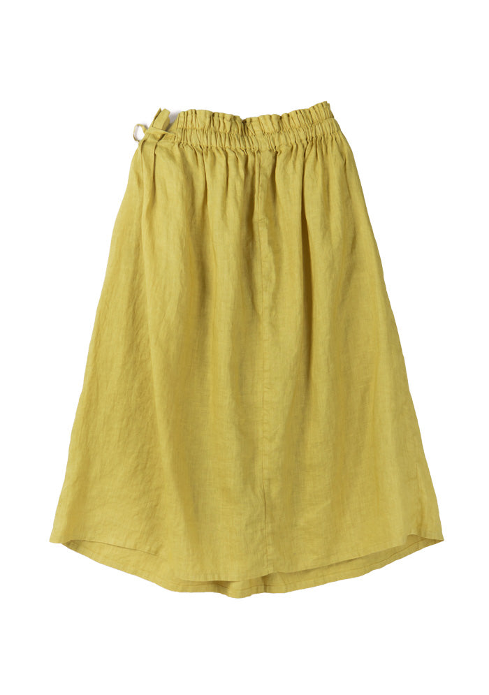 Yellow Half Elastic Waist Linen Skirt