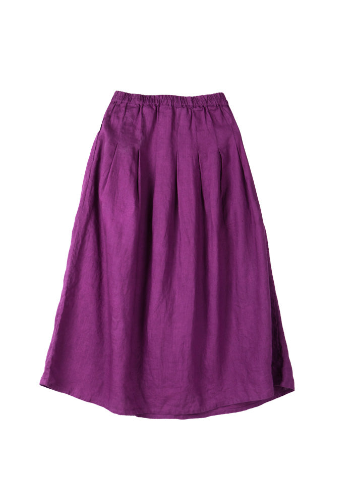 Purple Elastic Waist Linen Skirt