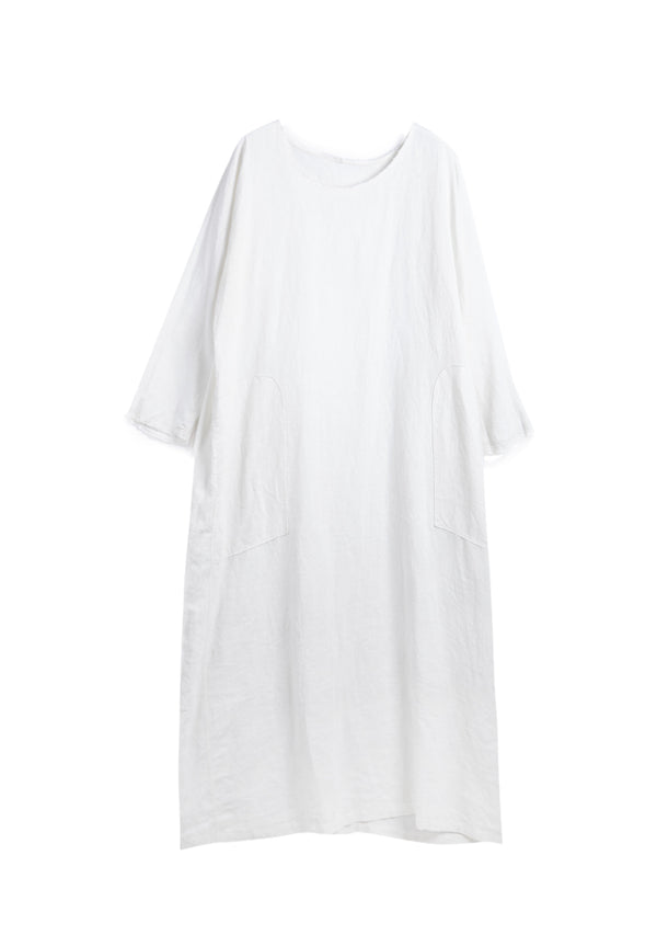 White Rough Selvedge Linen Dress