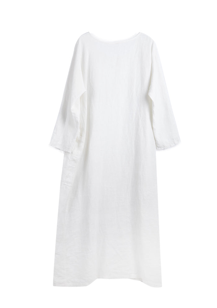 White Rough Selvedge Linen Dress