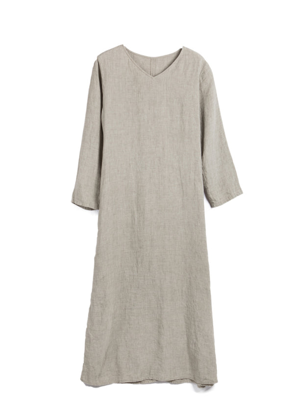 Grey V-neckline Linen Dress