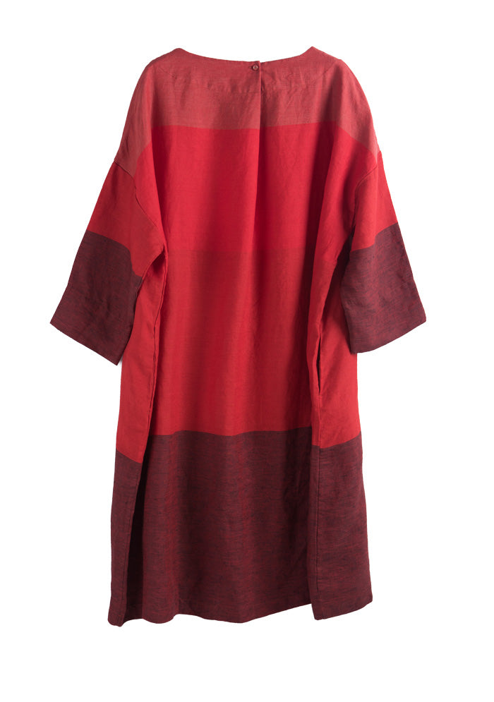 Red Linen Stripe Patchwork Dress