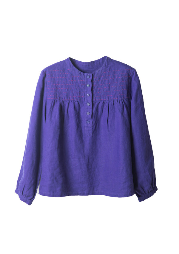 Purple Embroidery Women’s Linen Blouse