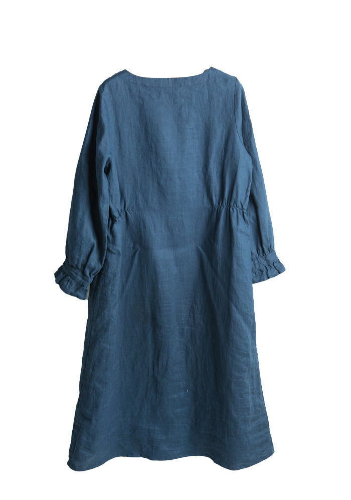Navy Blue Stringy Selvedge Linen Dress