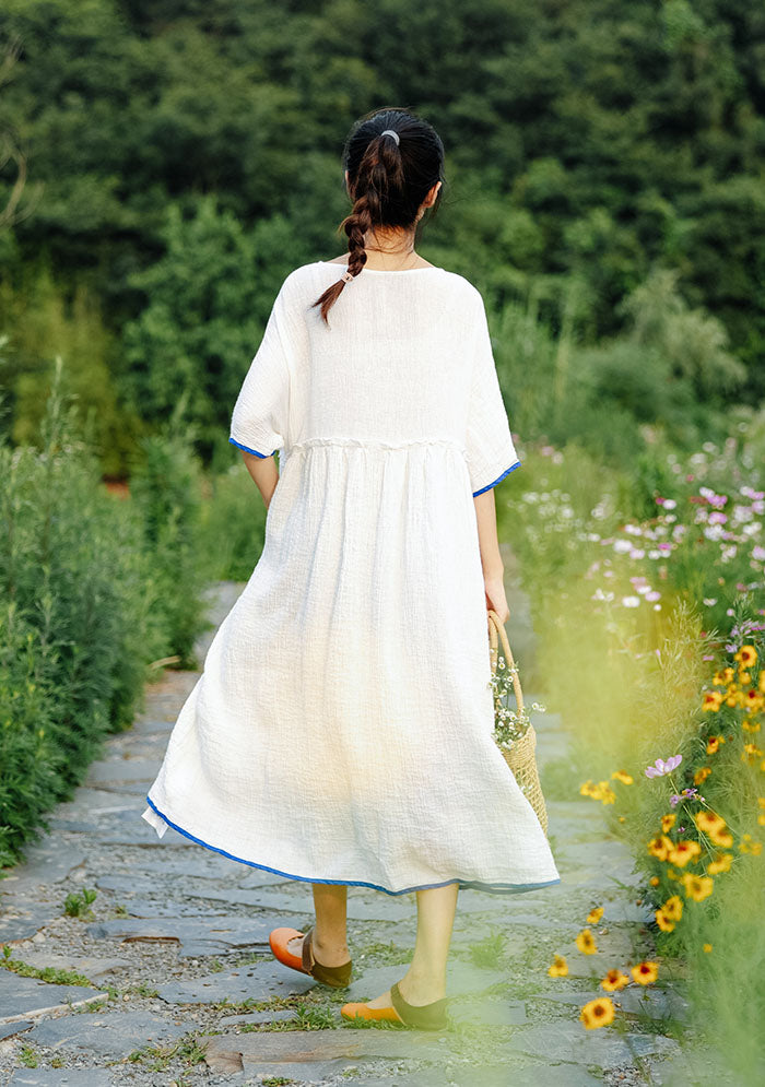 White Stringy Selvedge Linen Dress