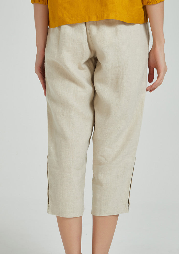 Grey Side Button Linen Pants