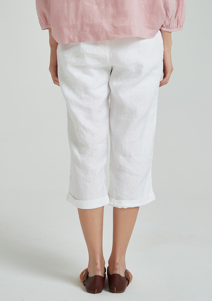 White Straight Leg Linen Pants