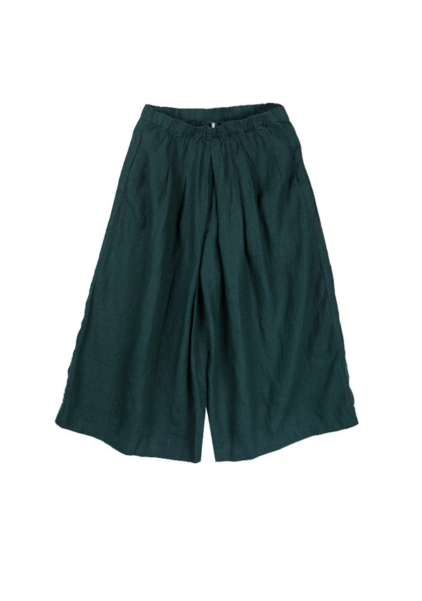 Dull Green Linen Wide Pants