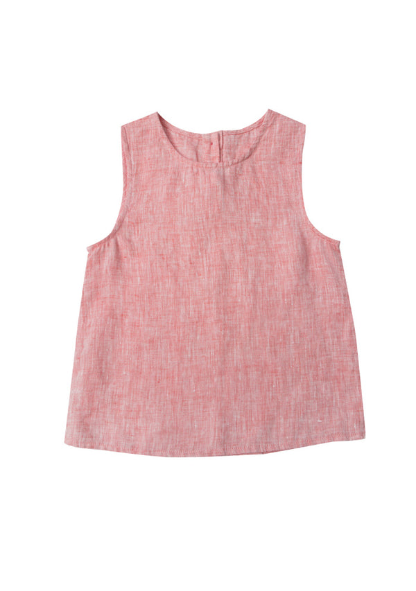 Girls Pink Sleeveless Linen Top