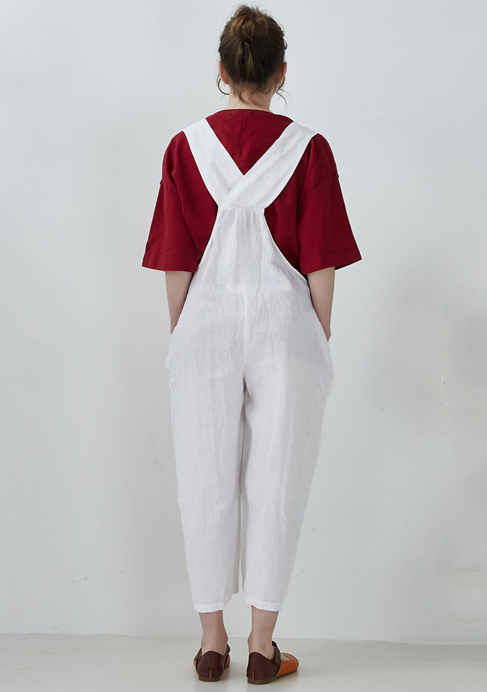 White Linen Suspender jumpsuit