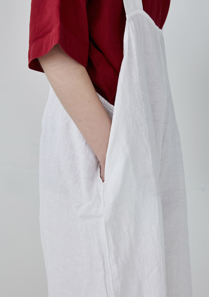 White Linen Suspender jumpsuit