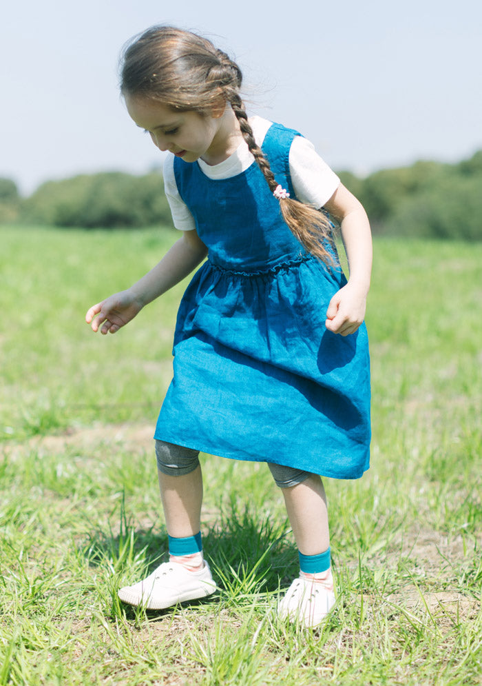 Blue Sleeveless Girls Linen Dress – Colorlinen