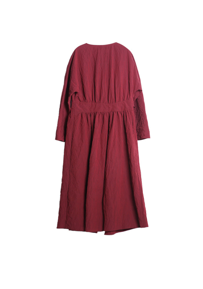 Red V Neck Linen Cardigan Dress  Colorlinen