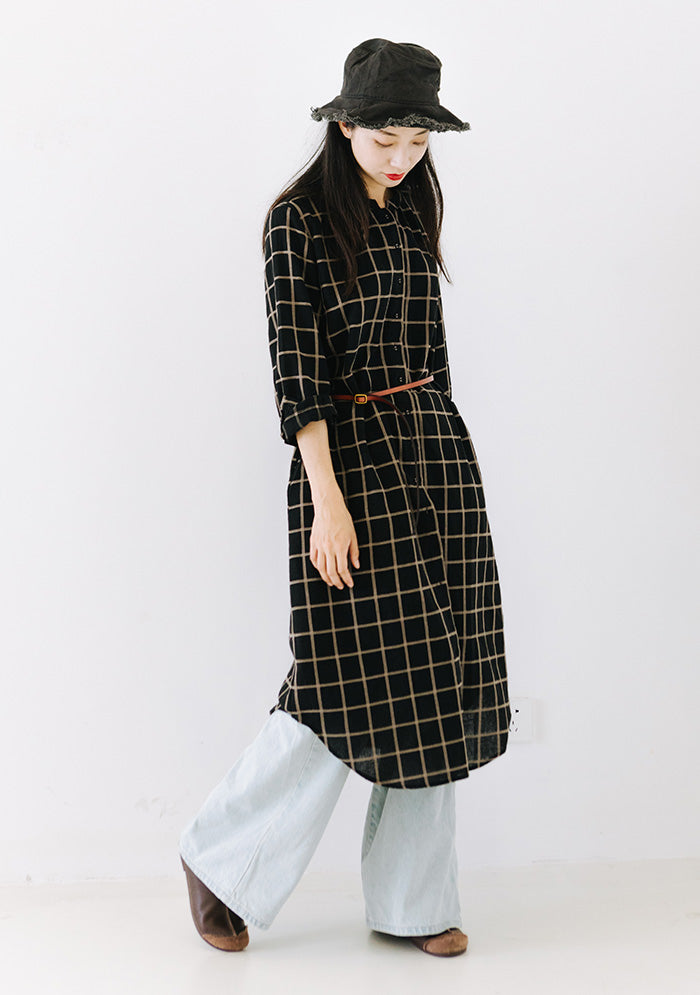 Stand Collar Womens Plaid Shirt Dress – Colorlinen