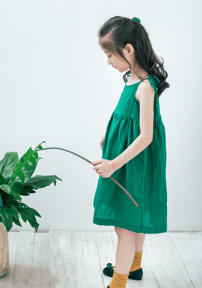 Girls’ Green Tie Shoulder Dress