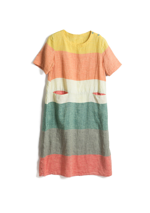 Contrast Color Stripe Linen Dress