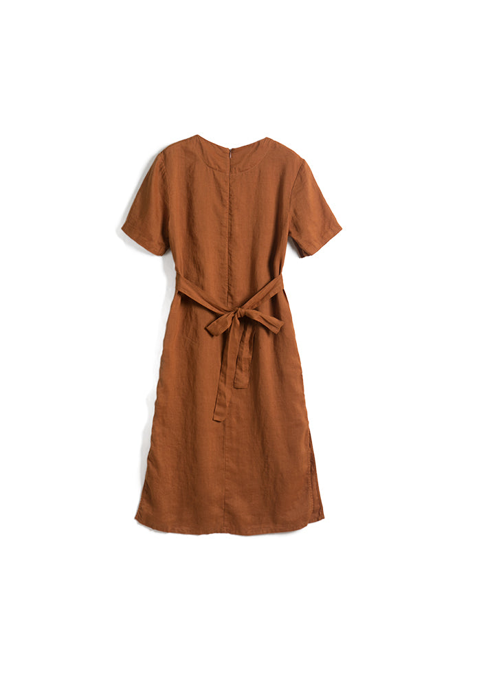 Caramel Womens Self-tie Belt Dress Colorlinen Caramel Womens Self-tie Belt Dress Colorlinen