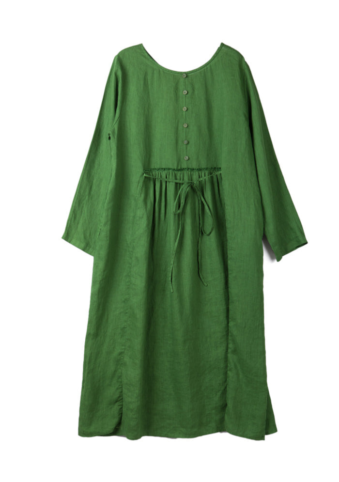 Green Long Sleeve Linen Dress