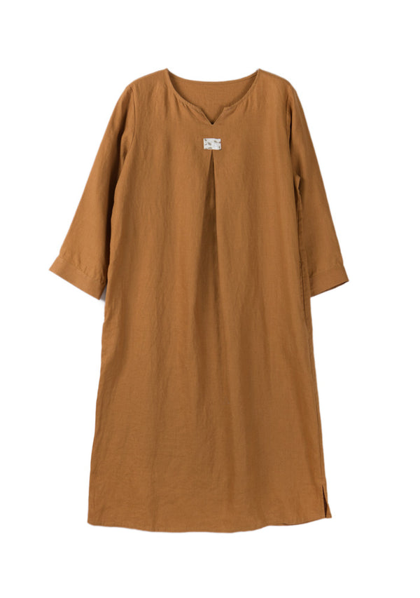 Caramel Vintage Linen shift Dress