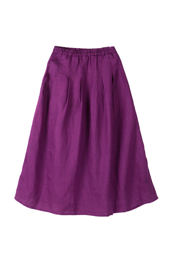 Purple Elastic Waist Linen Skirt
