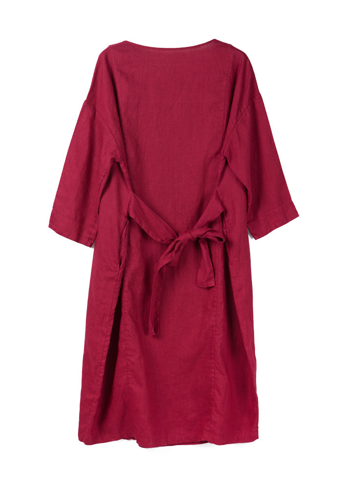 Red Self-tie Belt Linen Dress