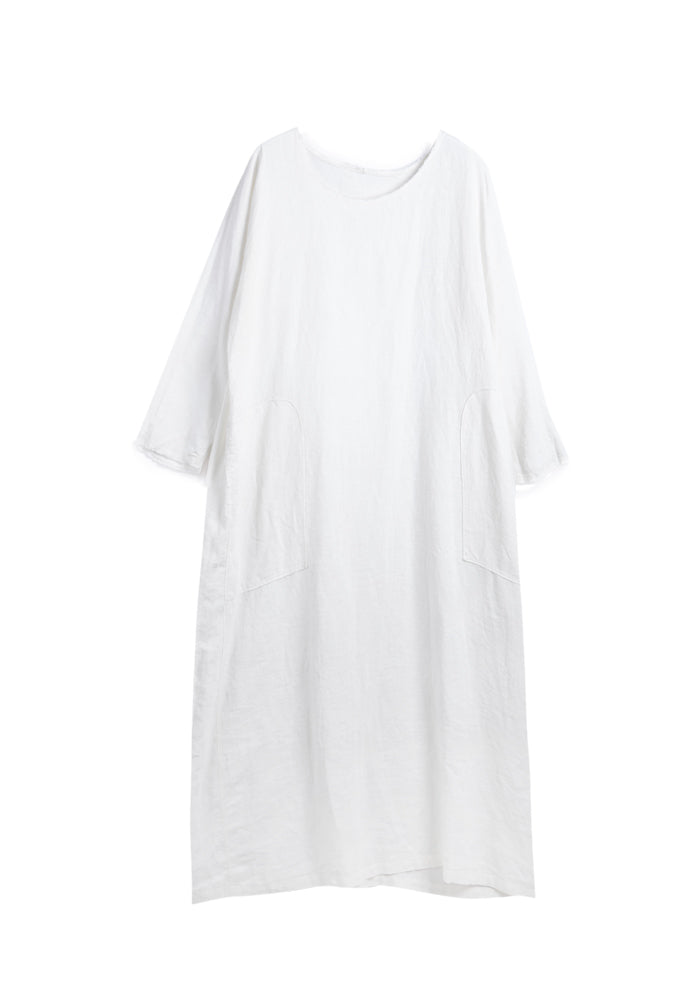 chinese dress ladies White Linen High-Low Dress – Elegant Midi with Chiffon Hem White / XL main image 0