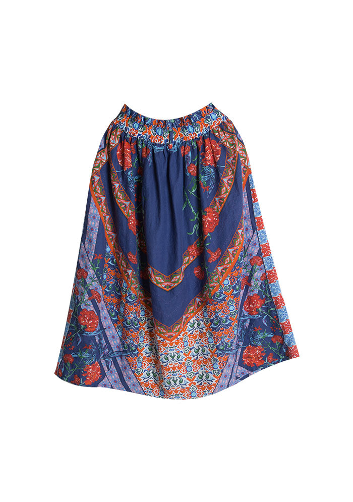 Elastic Waist Print Linen Skirt