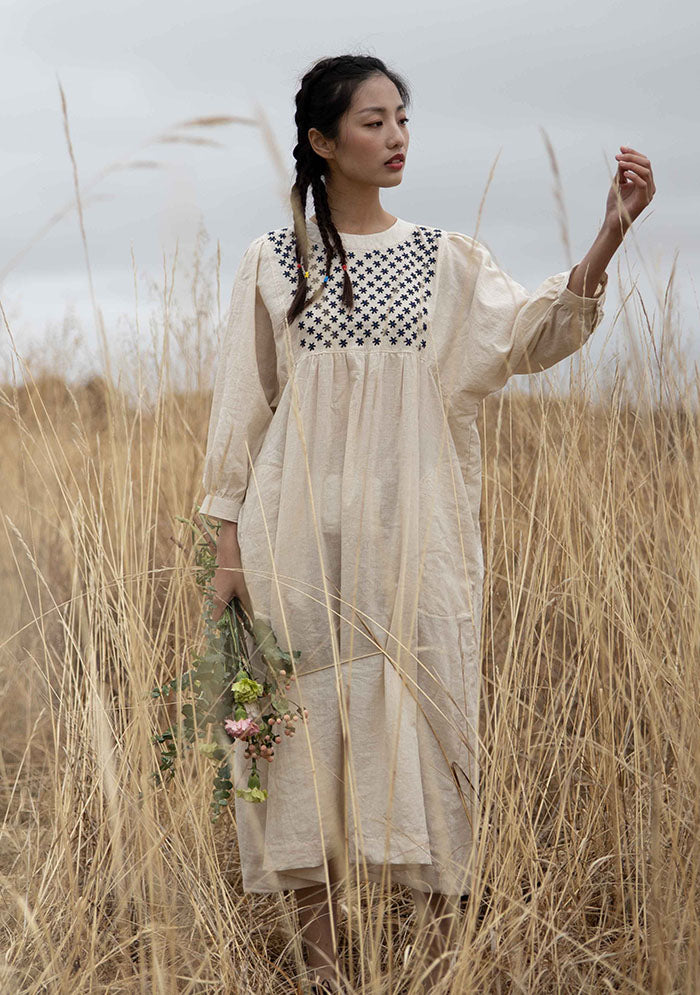 Womens Embroidered Linen dress Colorlinen Womens Embroidered Linen dress Colorlinen