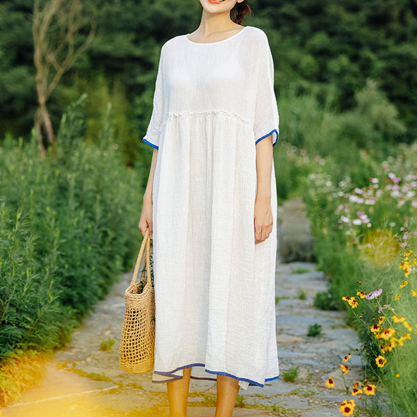 Simple Linen Dresses Women's Summer Dresses Cotton And Linen Vests Plus  Size Casual Robes Large Loose