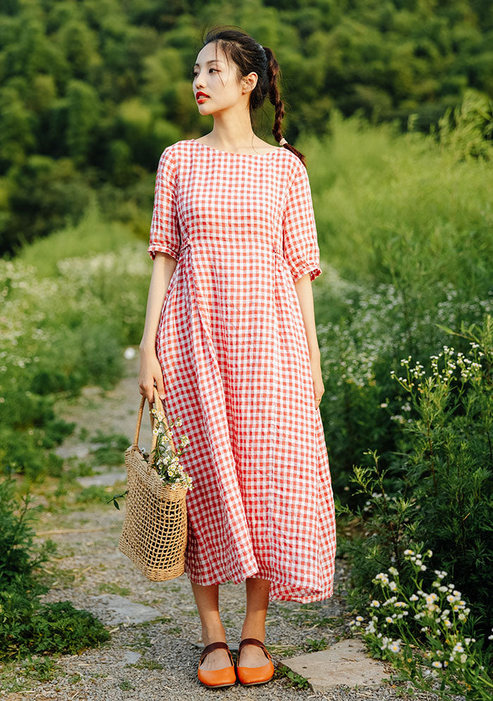 Red Plaid Womens Linen Dress Colorlinen Red Plaid Womens Linen Dress Colorlinen