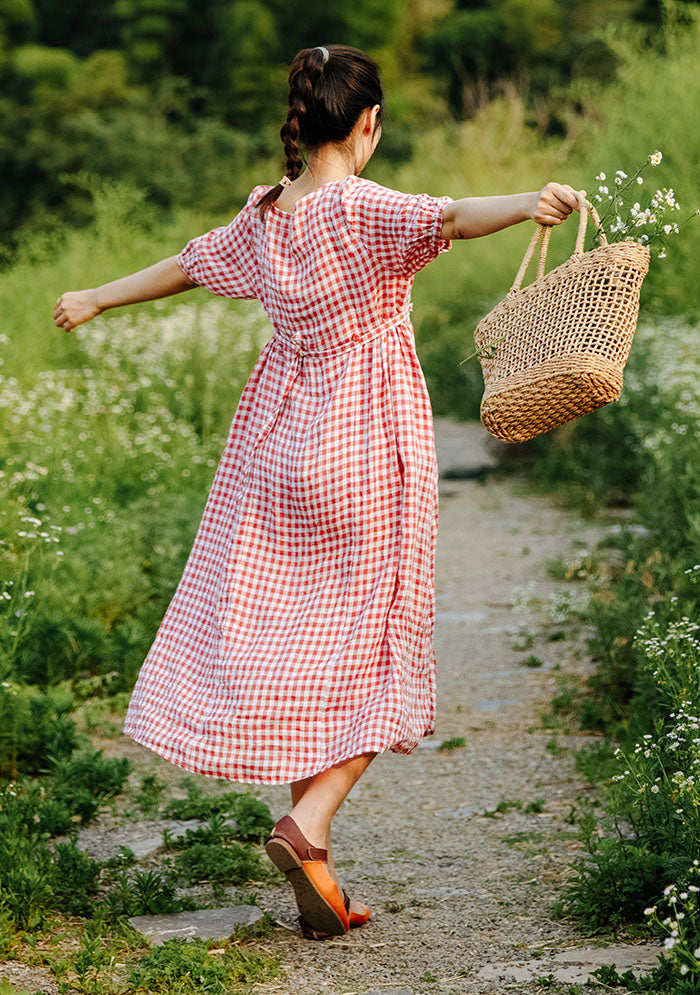 Red Plaid Womens Linen Dress Colorlinen Red Plaid Womens Linen Dress Colorlinen