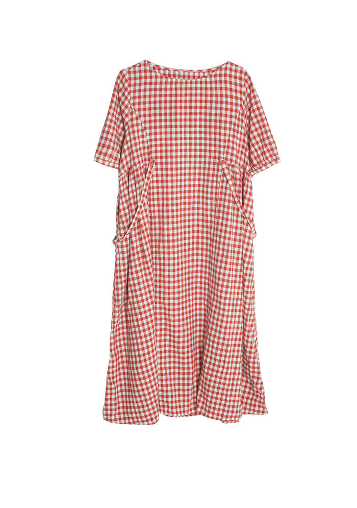 strapless open back dress Red Plaid Womens Linen Dress – Colorlinen