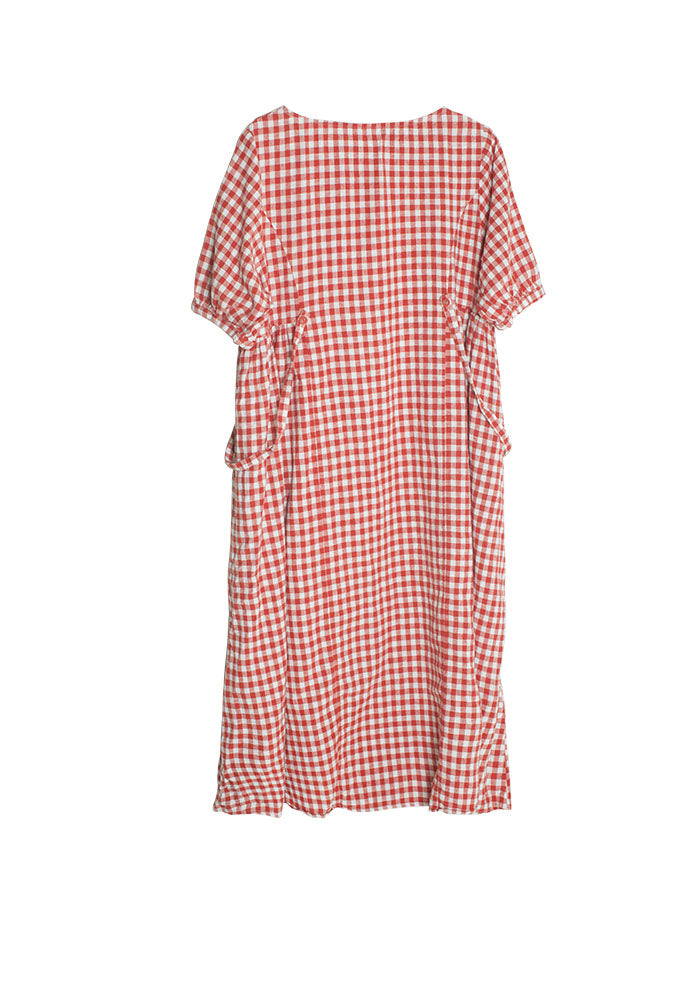 knee length dresses for ladies Red Plaid Womens Linen Dress – Colorlinen