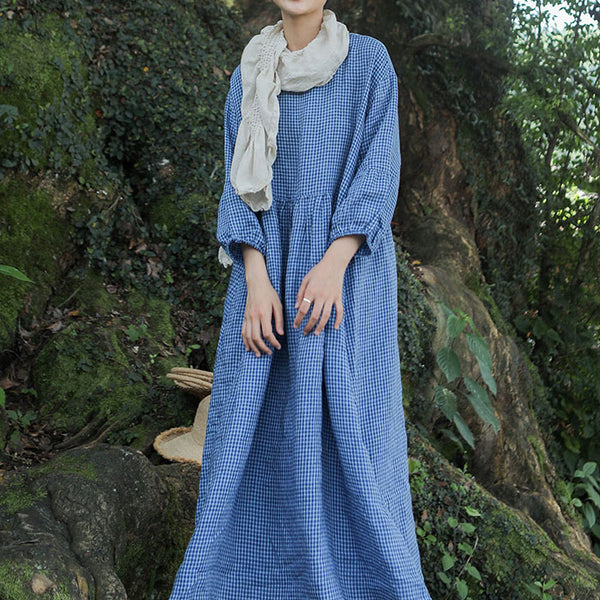 Blue Plaid Womens Linen Dress Colorlinen Blue Plaid Womens Linen Dress Colorlinen