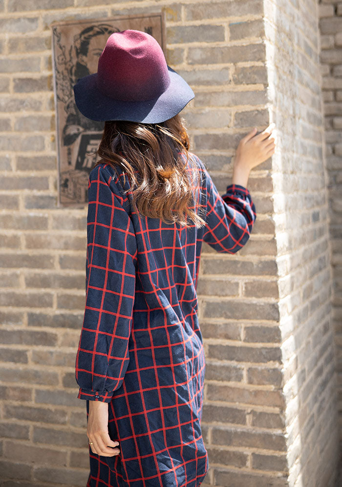 Stand Collar Womens Plaid Shirt Dress Colorlinen Stand Collar Womens Plaid Shirt Dress Colorlinen