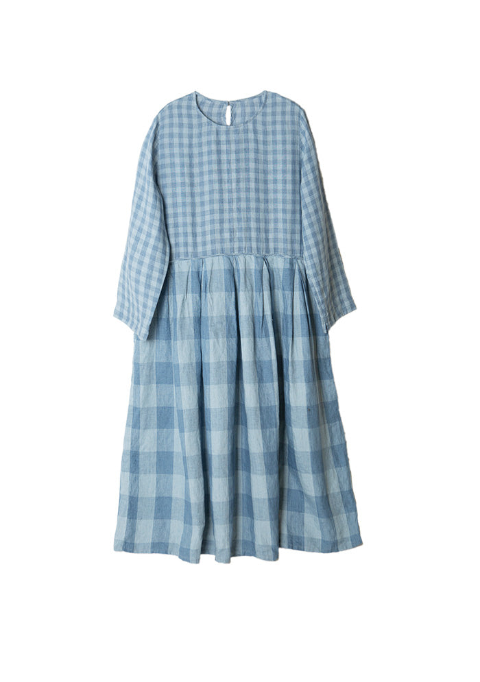 Blue Round Neck Linen Dress – Colorlinen