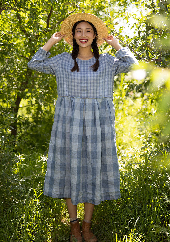 Blue Round Neck Linen Dress Colorlinen Blue Round Neck Linen Dress Colorlinen