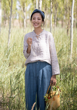 Beige Stringy Selvedge Linen Blouse