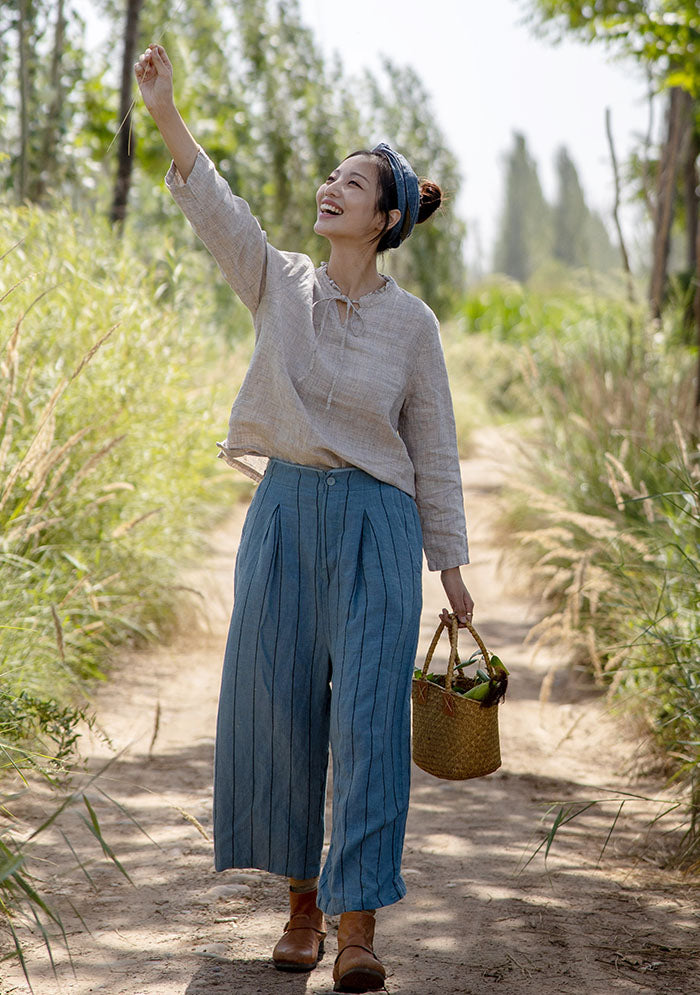 Beige Stringy Selvedge Linen Blouse